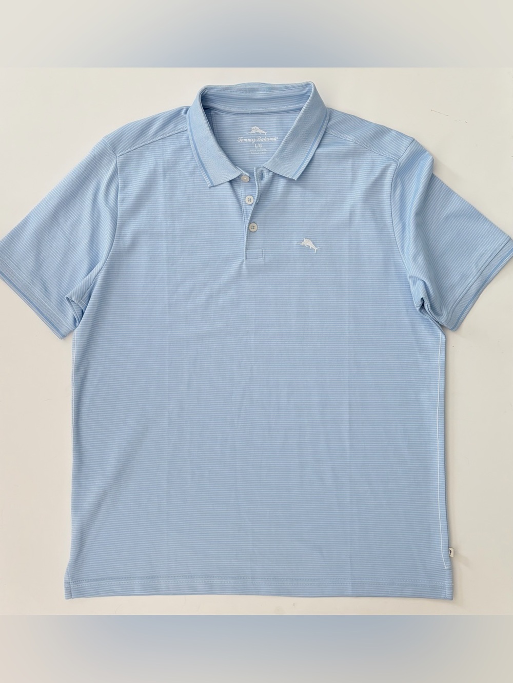 Tommy Bahama Mens Polo Shirt Short Sleeve Light Blue Striped New Size Large